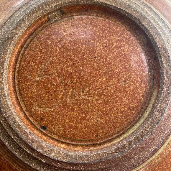 Studio Art Pottery Handmade Striped Speckled Mid Century Bowl 10” X 5.5" Signed - Picture 12 of 16